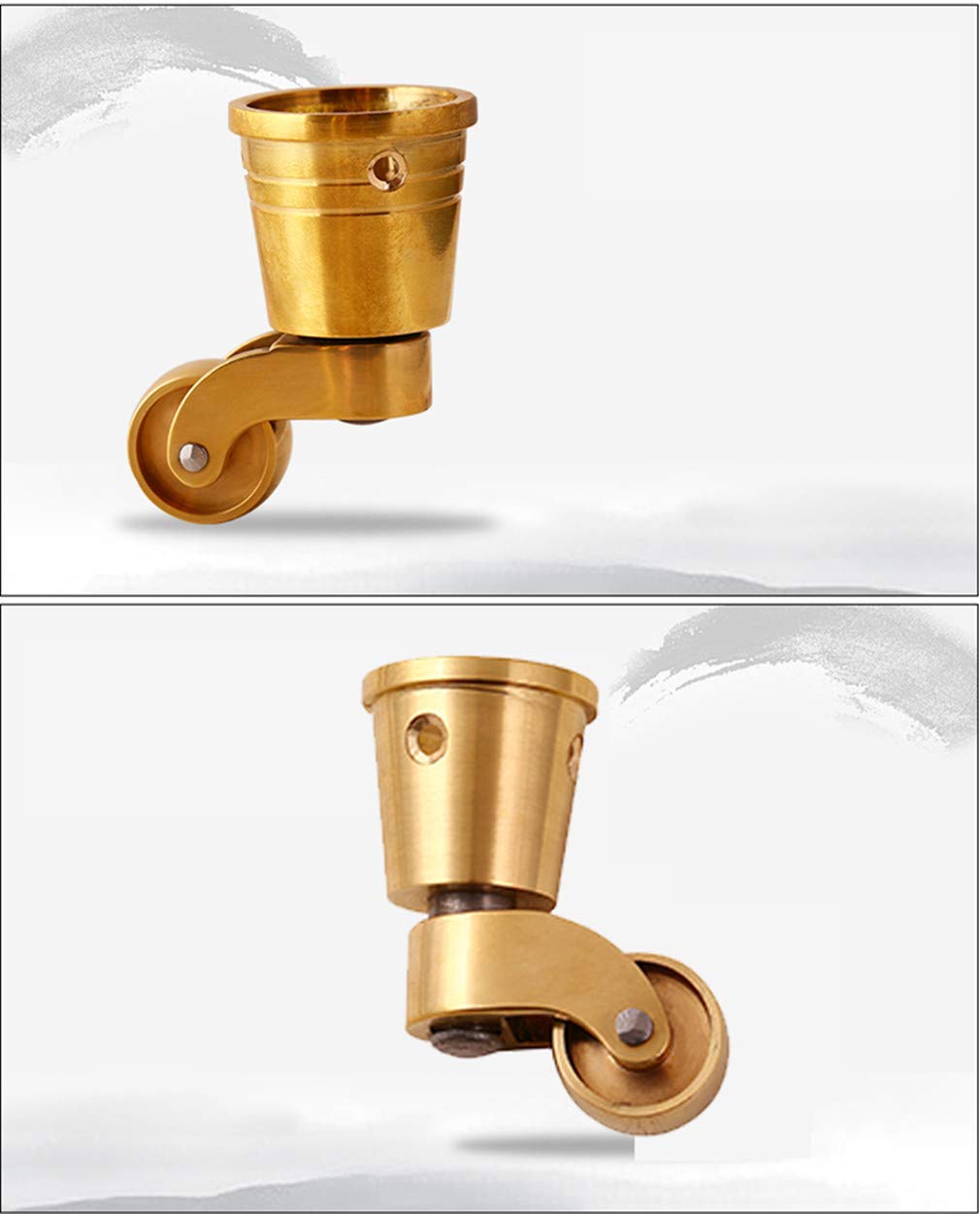 Ruote girevoli Set di 4 ruote girevoli per carichi pesanti in ottone massiccio, rotelle girevoli per mobili a tazza tonda, rotazione a 360°, silenziose, capacità di carico 150 kg, con viti,