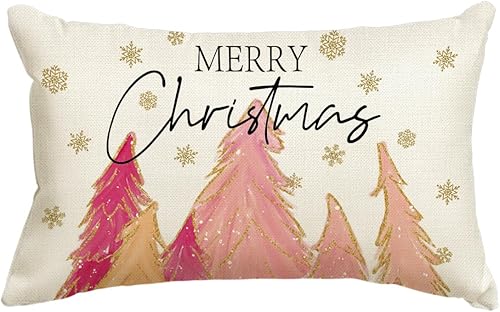 AVOIN colorlife Funda de almohada rosa para árbol de Navidad 12 x 20 pulgadas decoración de funda de cojín de Navidad rosa para sofá