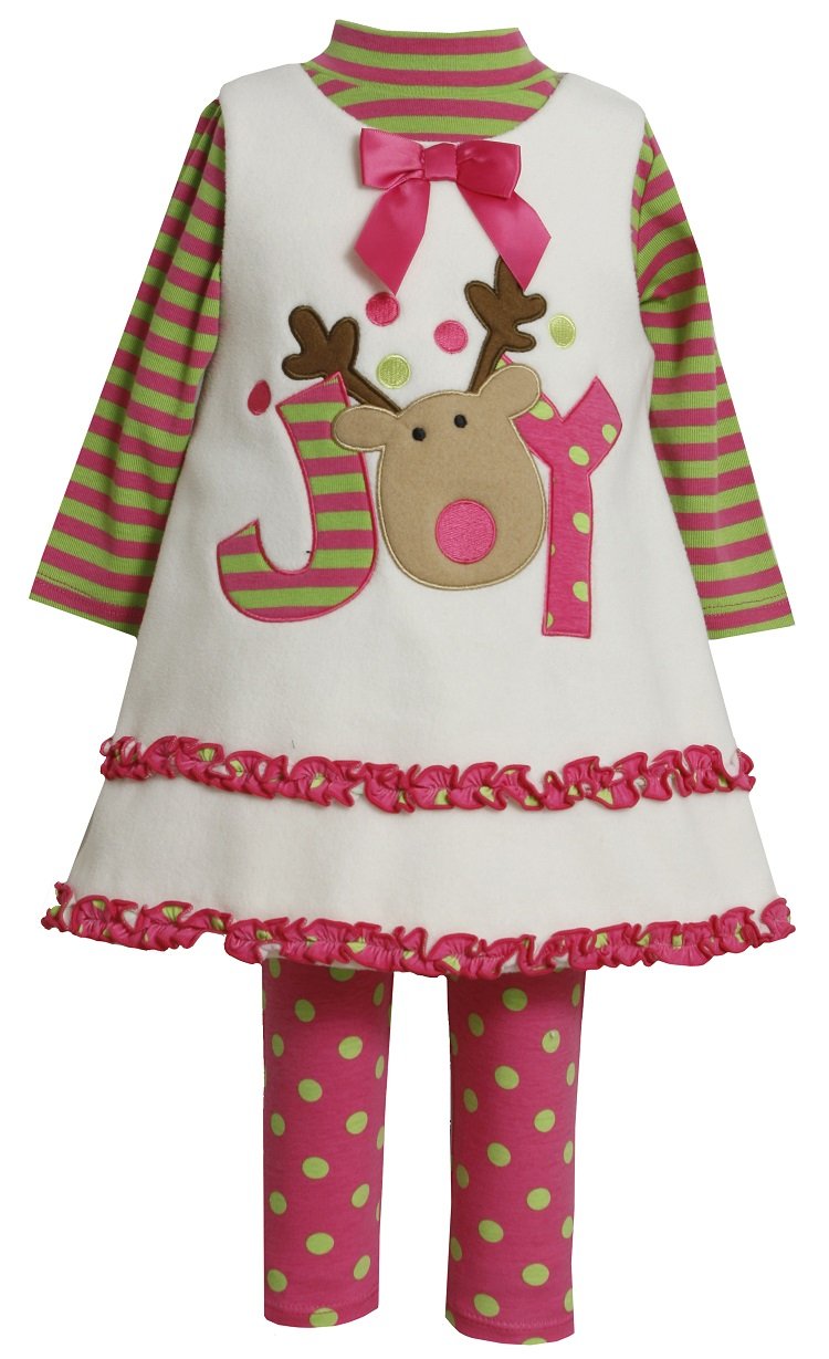 Bonnie Jean Girls Piece Joy Reindeer Holiday Dress Outfit