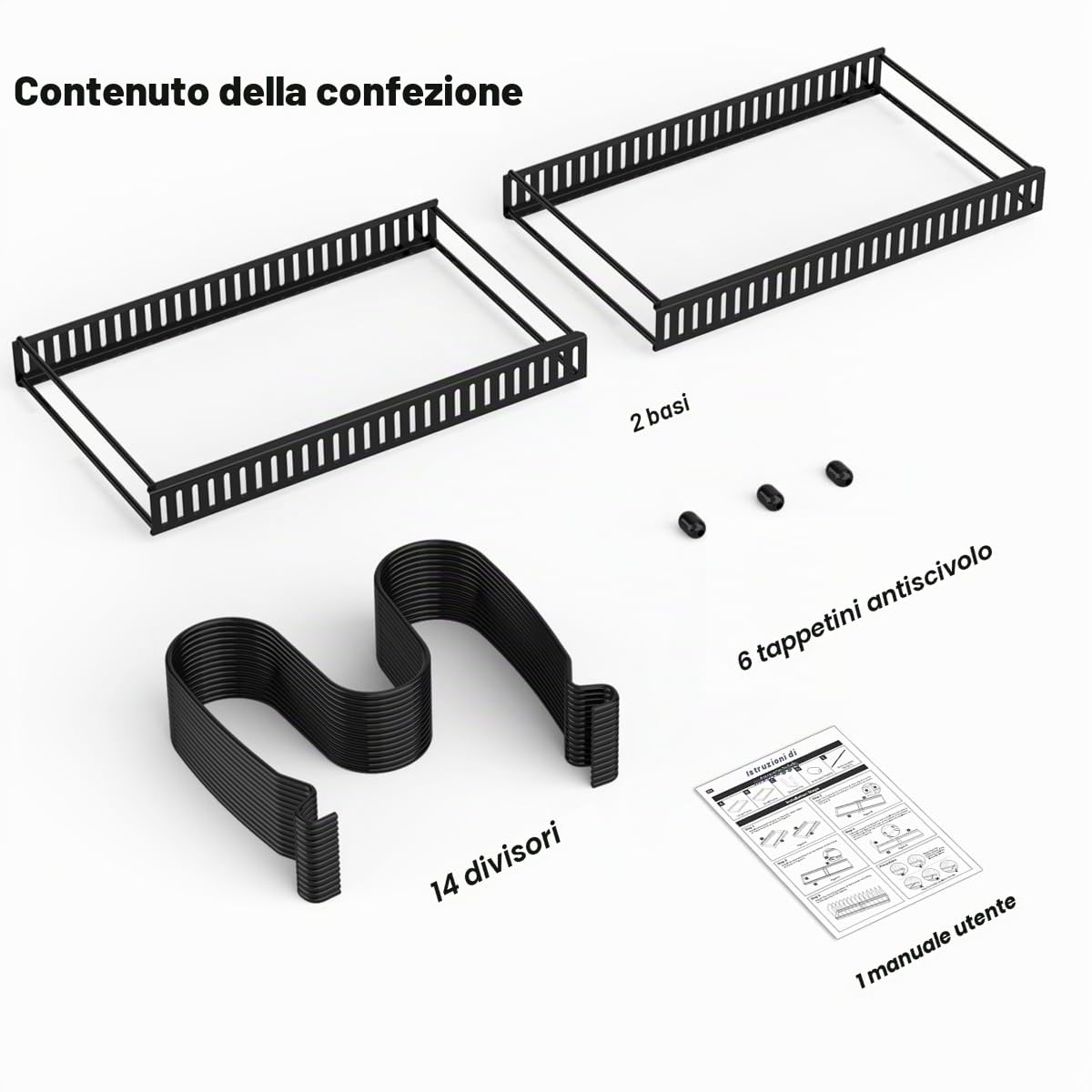 Housolution Porta Pentole e Padelle da Cassettone, Espandibile Porta Coperchi Pentole con 14 Scomparti Regolabili, Organizer Coperchi Pentole e Padelle per Cucina, Nero