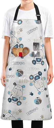 Miniatura 1 de KOPIRIT Delantales de hipopótamo de dibujos animados para mujeres y hombres con bolsillos, delantal de cocina impermeable, ajustable, para cocina,