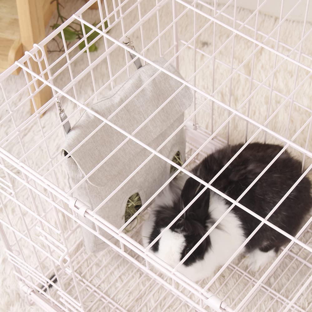 Rabbit Hay Feeder Bag, Guinea Pig Hay Feeder Storage,Sack Hay Bag Feeding Bag Storage for Chinchilla Hamsters Rabbit Guinea Pig Small Animals (L, Grey) - image 7