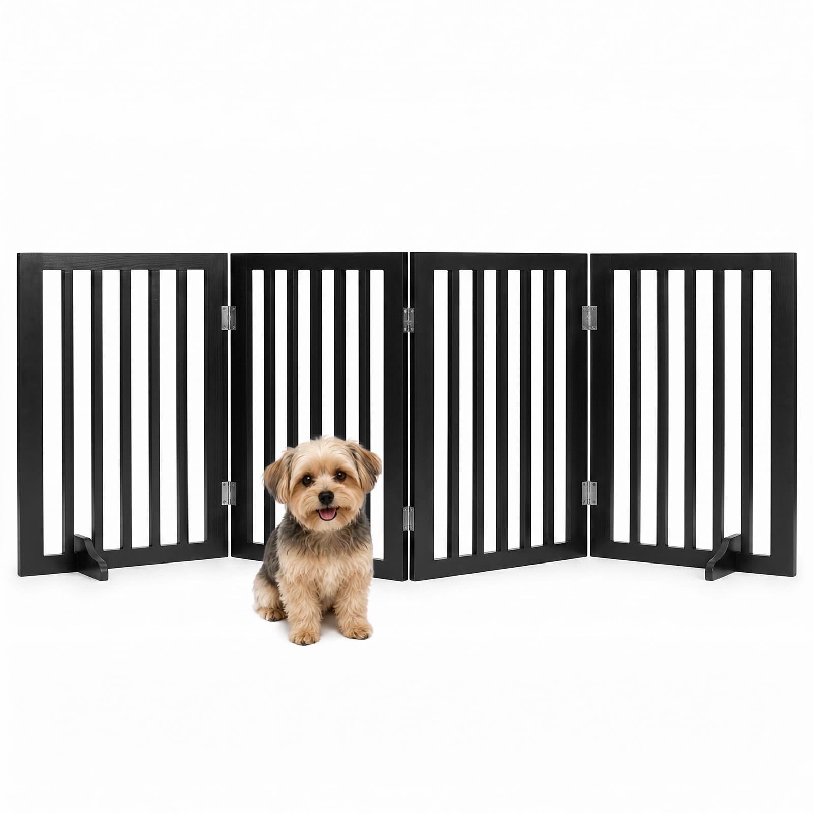 GREENSAPPIRE Wooden Dog Gate 4 Panel Foldable Pet Barrier Black 180 * 60cm