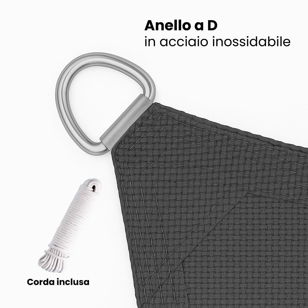 Brigros - Vela Parasole Triangolare HDPE 180g/m² Resistente Raggi UV con Anelli D Acciaio Inox, Tenda Vela Ombreggiante 3x3x3m, 4x4x4m, 5x5x5m, Telo Parasole Per Esterni (Grigio, 5x5x5)