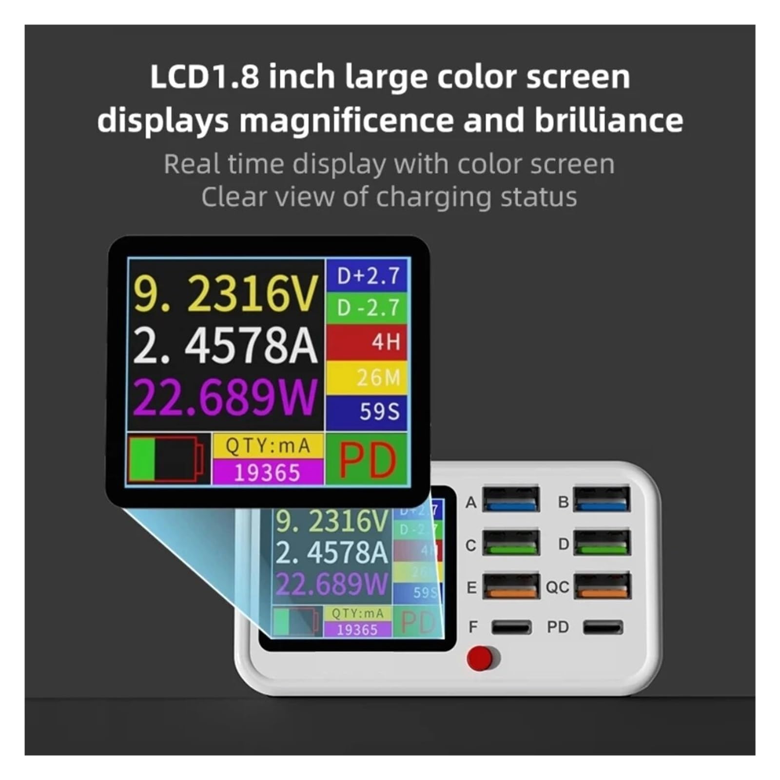 Cargador De Detección De Corriente Visual Inalámbrico Rápido USB Multifuncional De 8 Puertos For Carga Flash De Teléfono Móvil Cargador Rápido