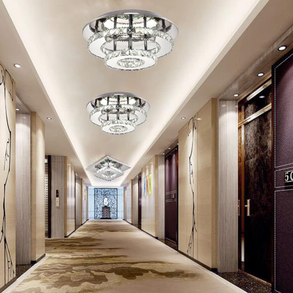 Cristal Plafonnier Lustre LED 36W Rond Plafonnier Dimmable Avec Télécommande Moderne Salon Pendentif Lampe Chambre Salle À Manger Couloir Éclairage Intérieur Extérieur Argent