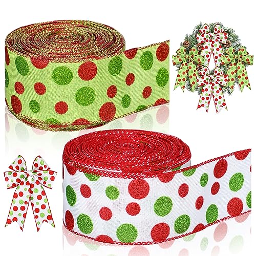 2 Polka Dot Ribbon, 2.5 Inch, 50 Yard, 2 Colors