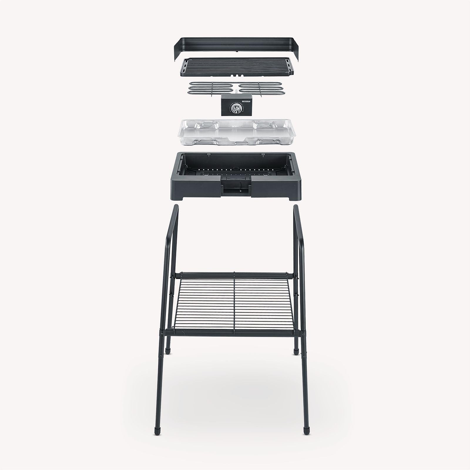 Severin PG 8568 grill elektryczny stojący do użytku wewnątrz i na zewnątrz, grill eBBQ z szybkim rozruchem do 320°C, płyta grilla z aluminium odlewanego ciśnieniowo, moc 2200 W