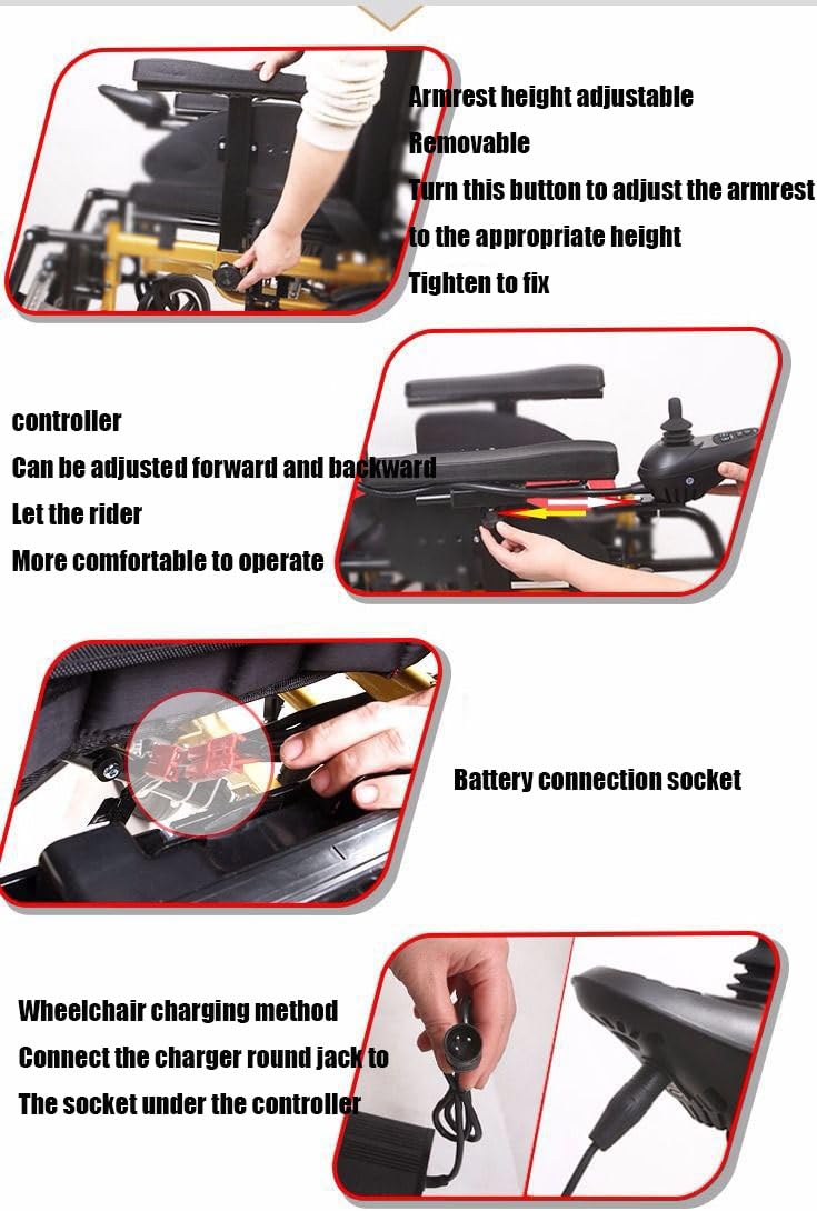 Sedia a rotelle elettrica, Sedia a rotelle elettrica Pieghevole Leggera con Schienale Alto e reclinazione Completa, 250 W*2, Portata 120 kg, per Adulti e Anziani