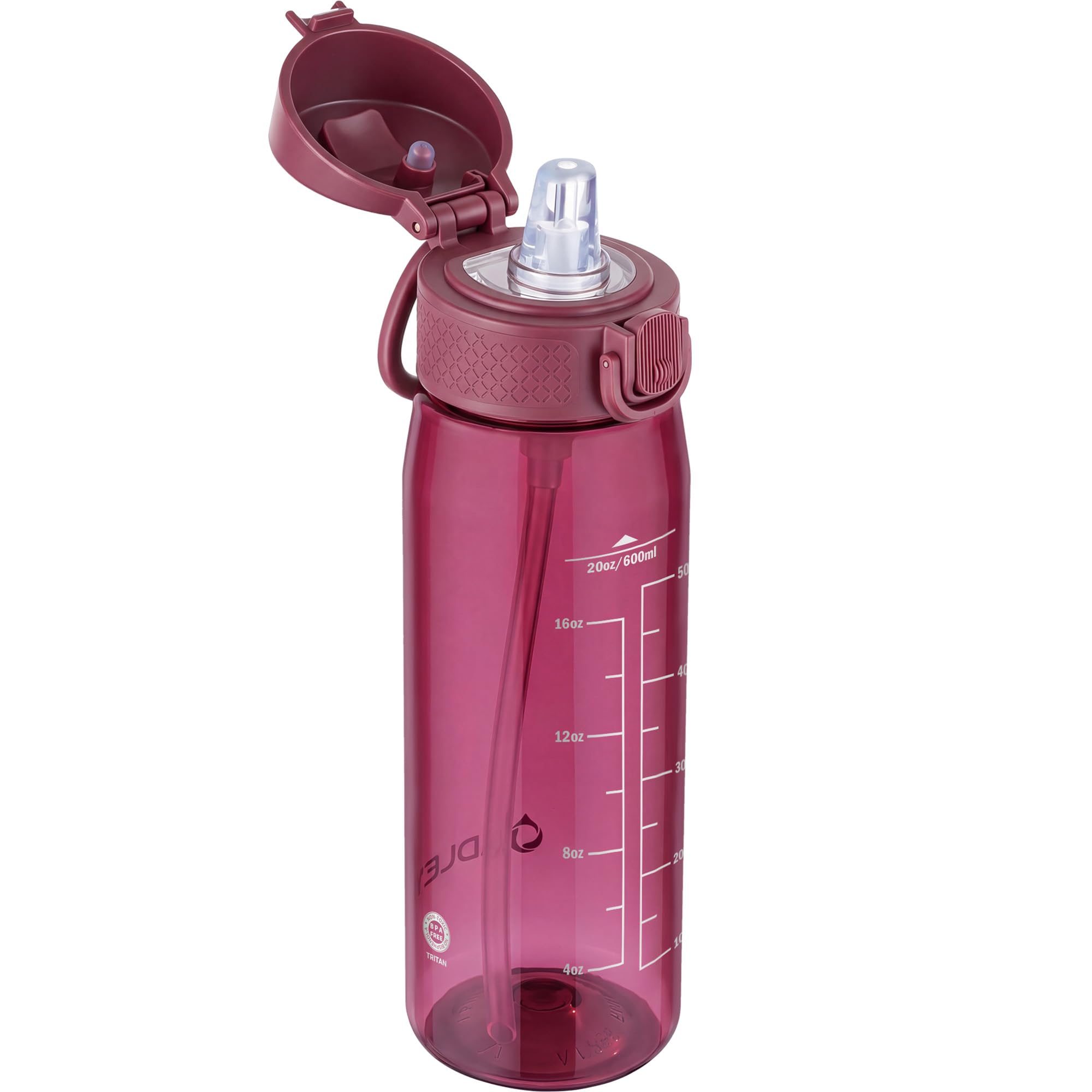 Oldley Grapes 600Ml/20Oz Water Bottles With Straw Leakproof Tritan Water Bottle With Handle Bpa Free Time Marker Sports Drinking Bottle For School, Travel, Sports (Grapes)
