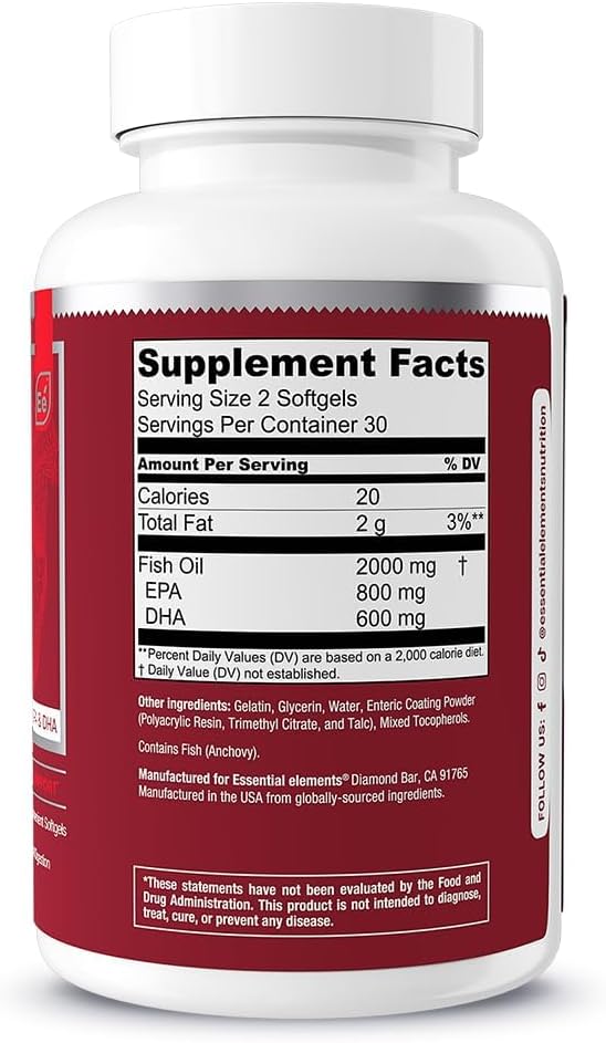 Essential Elements Omega-3 Fish Oil Supplement with EPA & DHA | Fatty Acids for Immune, Heart & Cognitive Support | 60 Softgels - Image 3