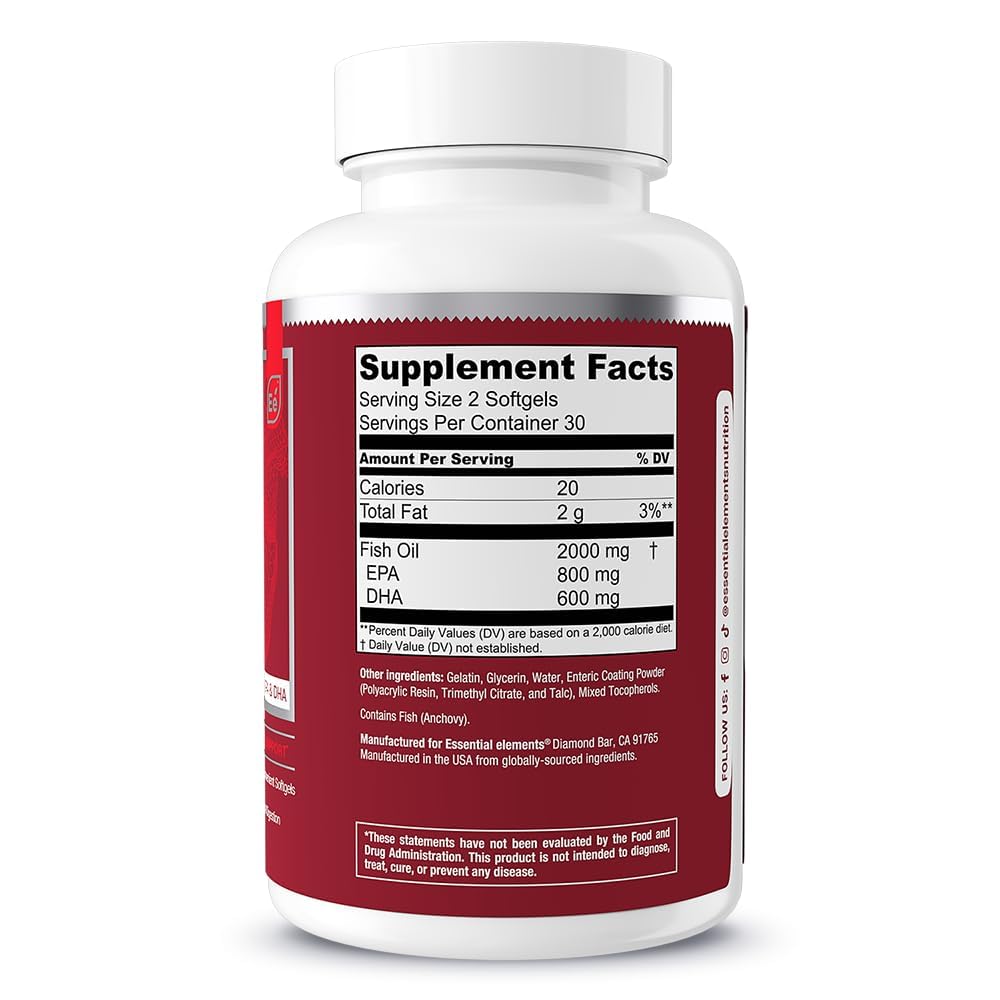 Essential Elements Omega-3 Fish Oil Supplement with EPA & DHA | Fatty Acids for Immune, Heart & Cognitive Support | 60 Softgels — Amazon image 3