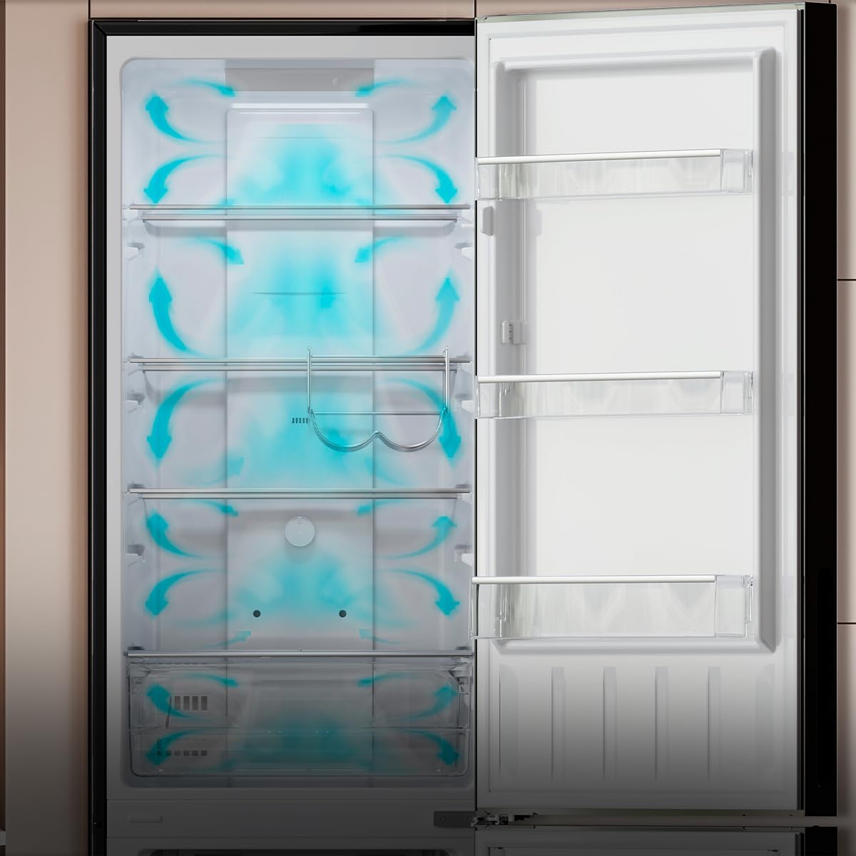 Cecotec Kombi-Kühlschrank Bolero CoolMarket Combi 250 Black Glass E. Energieklasse E Kühlschrank mit schwarzem Glas 180x55 cm, 250 l, No Frost, Multi Air Flow, Schnellkühlung.