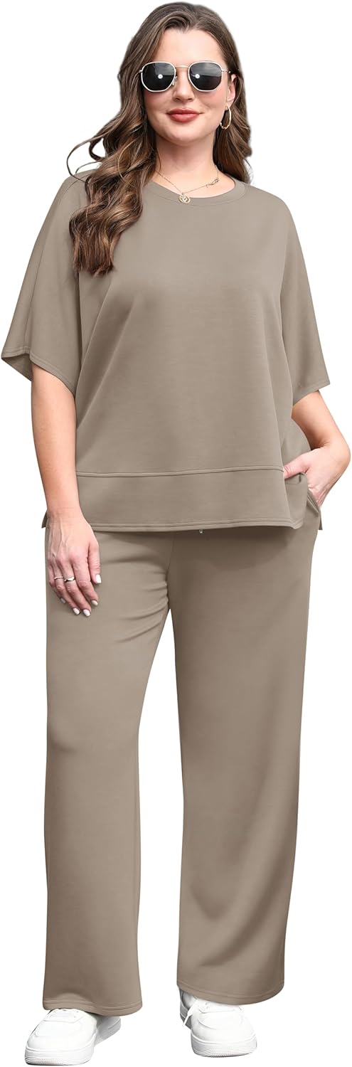 XIEERDUO Women's Side Slit Lounge Sets 2 Piece Travel Outfits Airport Tracksuit Oversized Wide Leg Loungewear S-3XL - Image 5