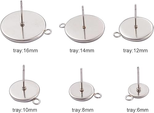 Miniatura 8 de 12 piezas de acero inoxidable 304 en blanco de acero inoxidable de oro rosa Componentes de 0.433-0.827 in Bandeja de bisel de cabujón redondo plano