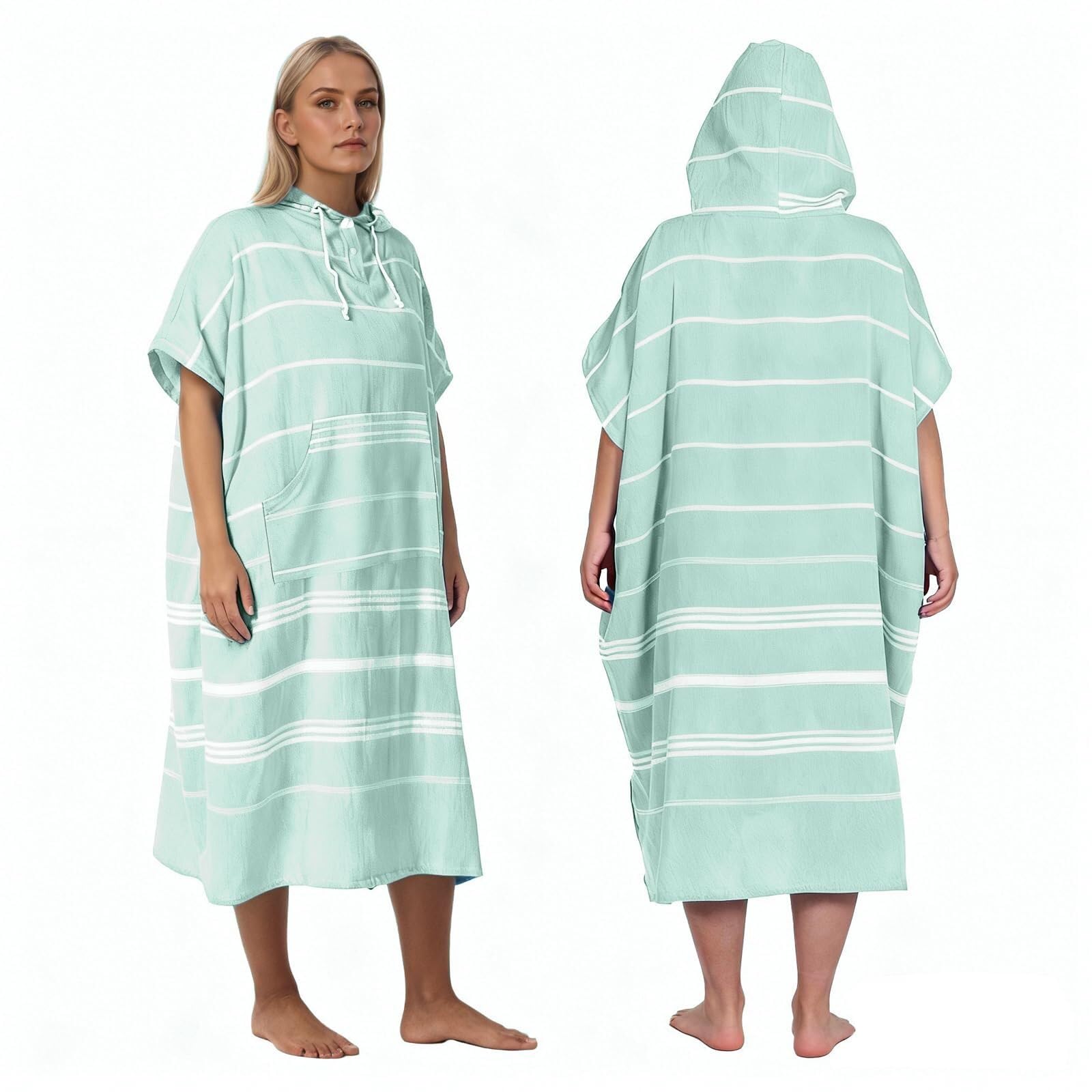 1 x Baumwollhandtuch, Poncho, Surf, Wickelmantel mit Tasche, saugfähig, tragbar, mit Kapuze, Strand, Schwimmen, Abdeckung für Erwachsene, Männer, Frauen, Pool und Schwimmen