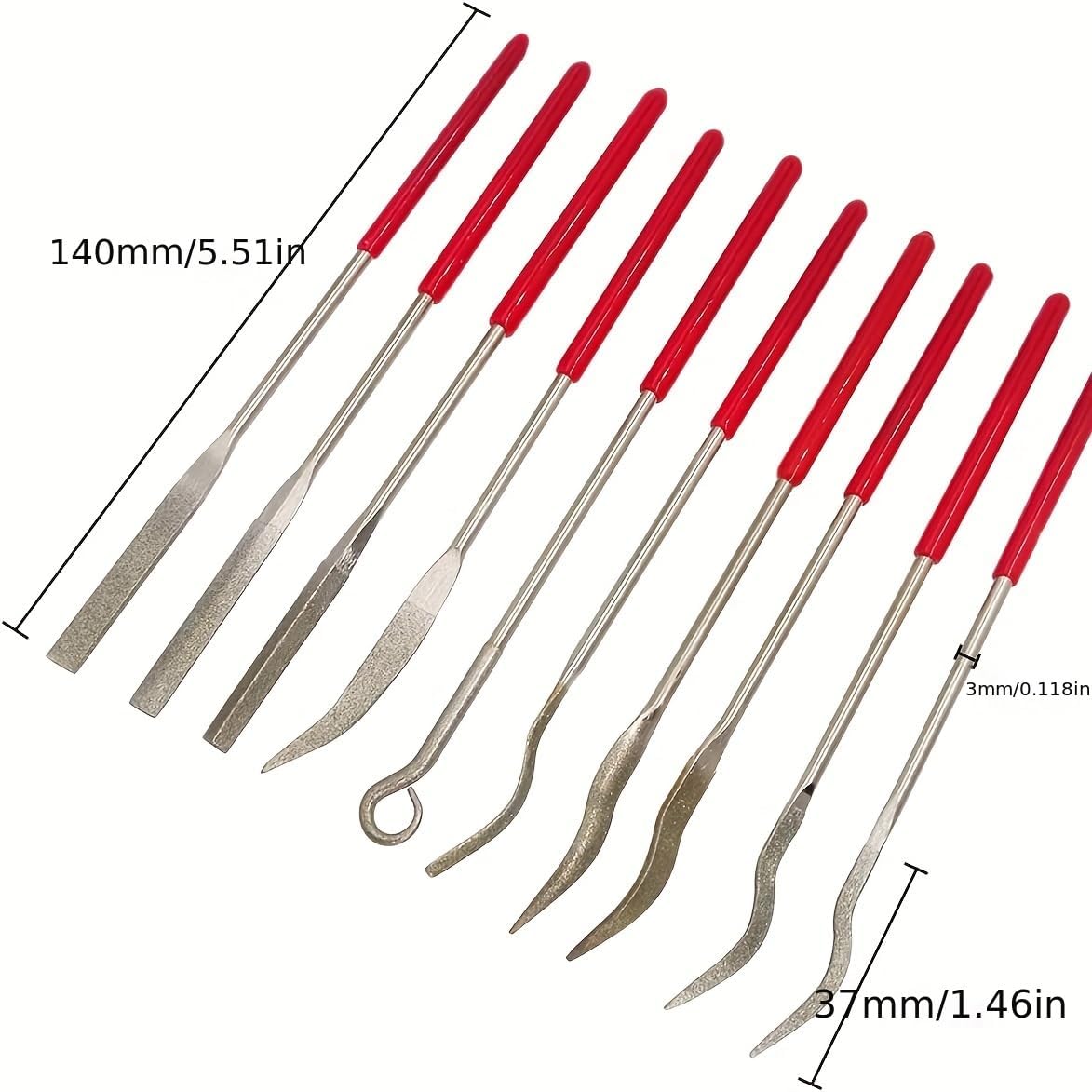 10 PCS Metal Needle File Set, Jewlers Files and Steel Files, Polishing Buffing Tool Set Includes Tapered Round, Half Round, Barrette, Crossing, Knife, Warding, Square, Three Square