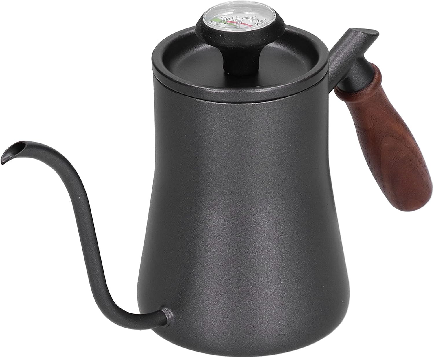 AYNEFY 550ml Gooseneck Coffee Kettle,Wooden Handle Long Mouth Precise Water Control Stainless Steel Pour Over Coffee Maker Tea Pot Teapot Tea Kettle with Thermometer (Black (Thermometer Model))