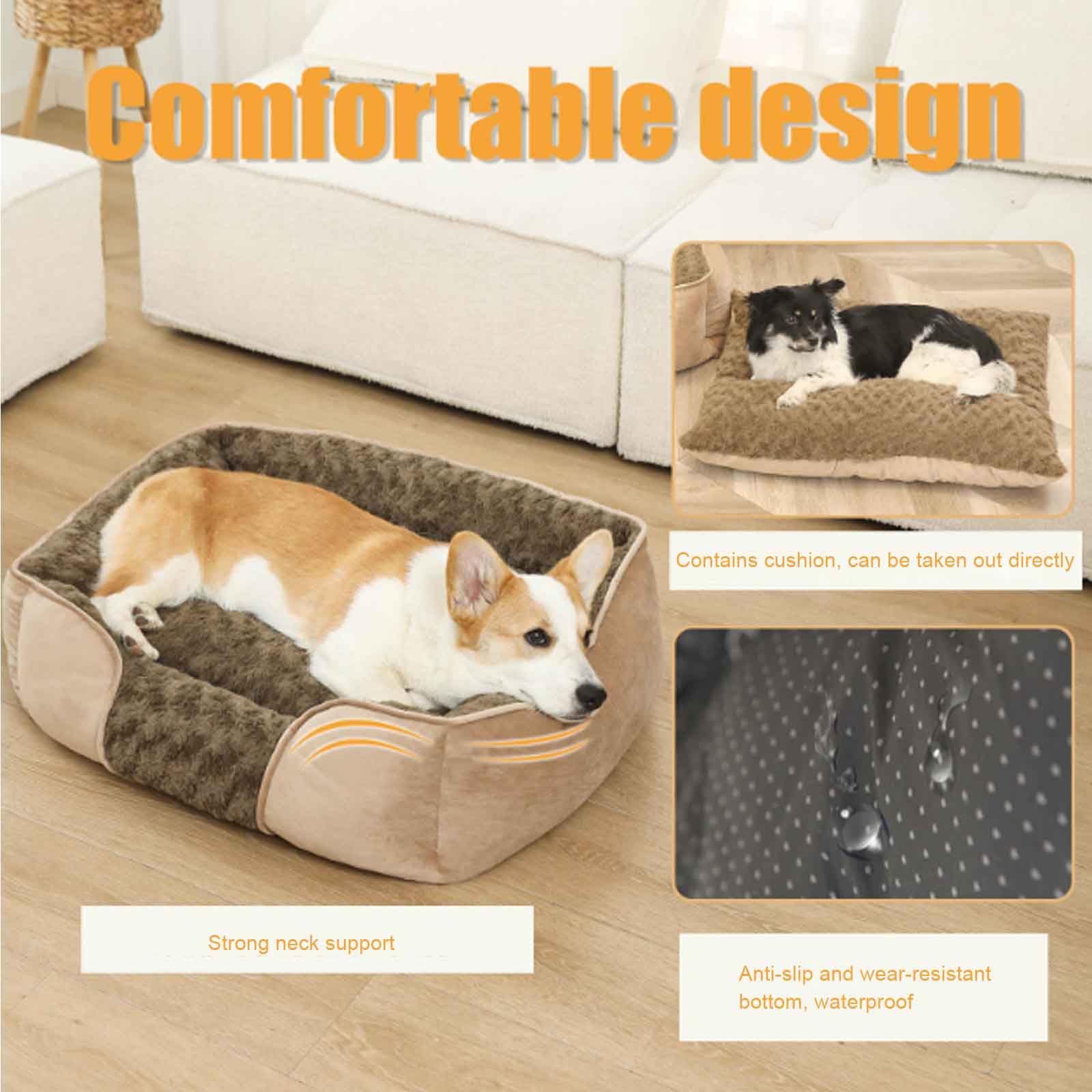 Cuccia per Cani Lavabile da Interno per Cuccioli, Grande, Accogliente, materassino per Animali Domestici, soffice e Rettangolare con Fondo, Grigio.