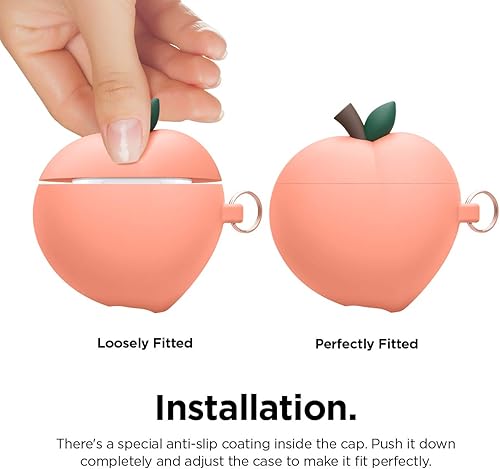 Miniatura 6 de elago Peach - Funda compatible con Apple AirPods, diseño 3D con llavero (melocotón) [patente registrada en Estados Unidos] Melocotón,Rojo