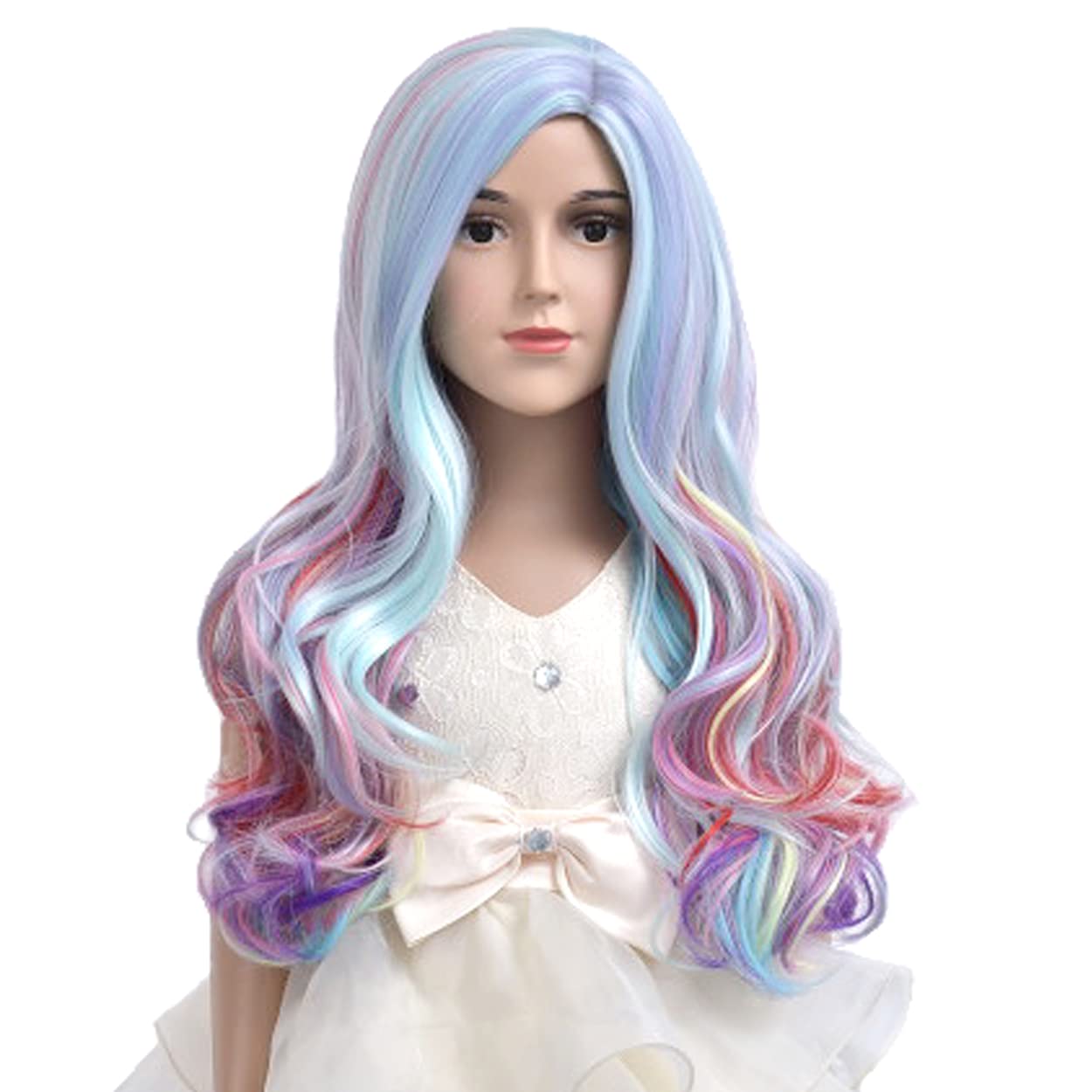 incohair Child Kids Rainbow Wig Side Part Long Curly Wavy