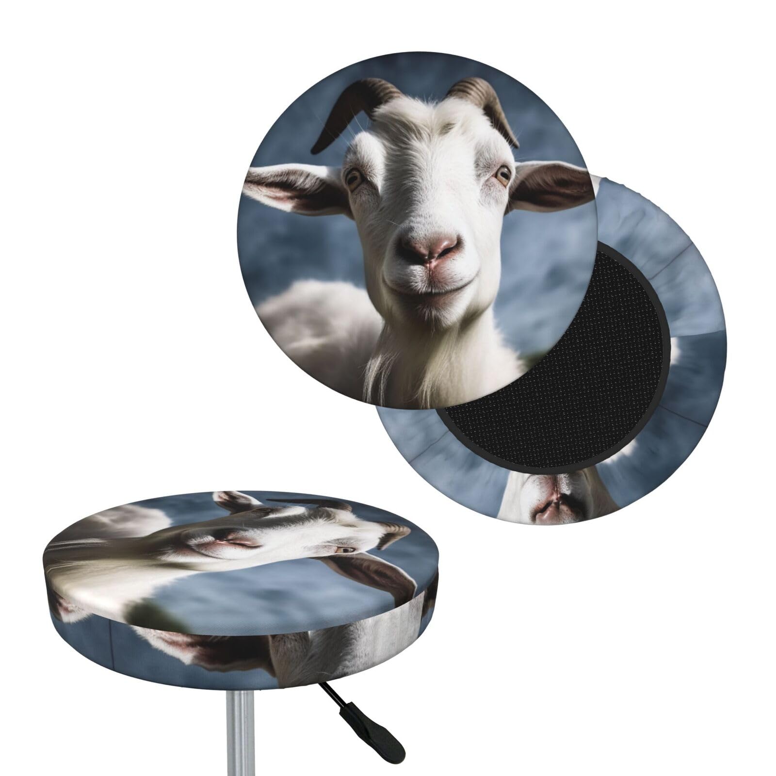 FodPand Goat Bar Stool Cover Round Elastic Stool Cushion Covers Washable Bar Stool Chair Slipcover Stretch Stool Seat Covers for 12-14 Inch Chair