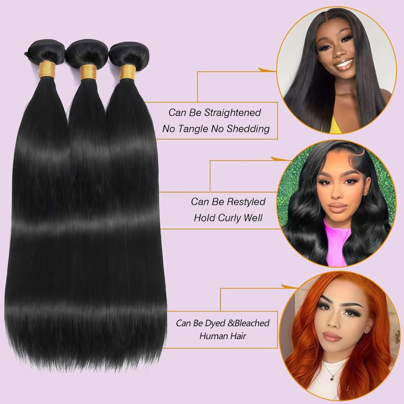 12A Human Hair Bundles Straight Bundles Human Hair 8 10 12 Inch Brazilian Virgin Hair For Women Quick Hair Weave Natural Black Color Extensions