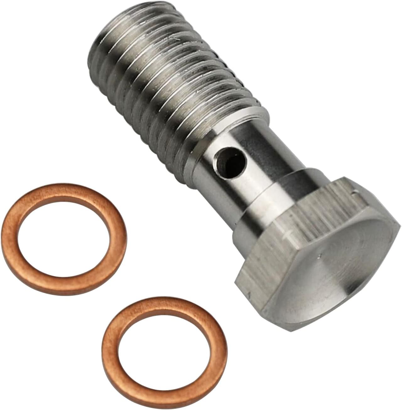 Universal Stainless Steel -4 AN 7/16" x 20 UNF Thread Turbo Brake Line Banjo Bolt with 2pcs Copper Washers, Single Banjo Bolt 25mm Length