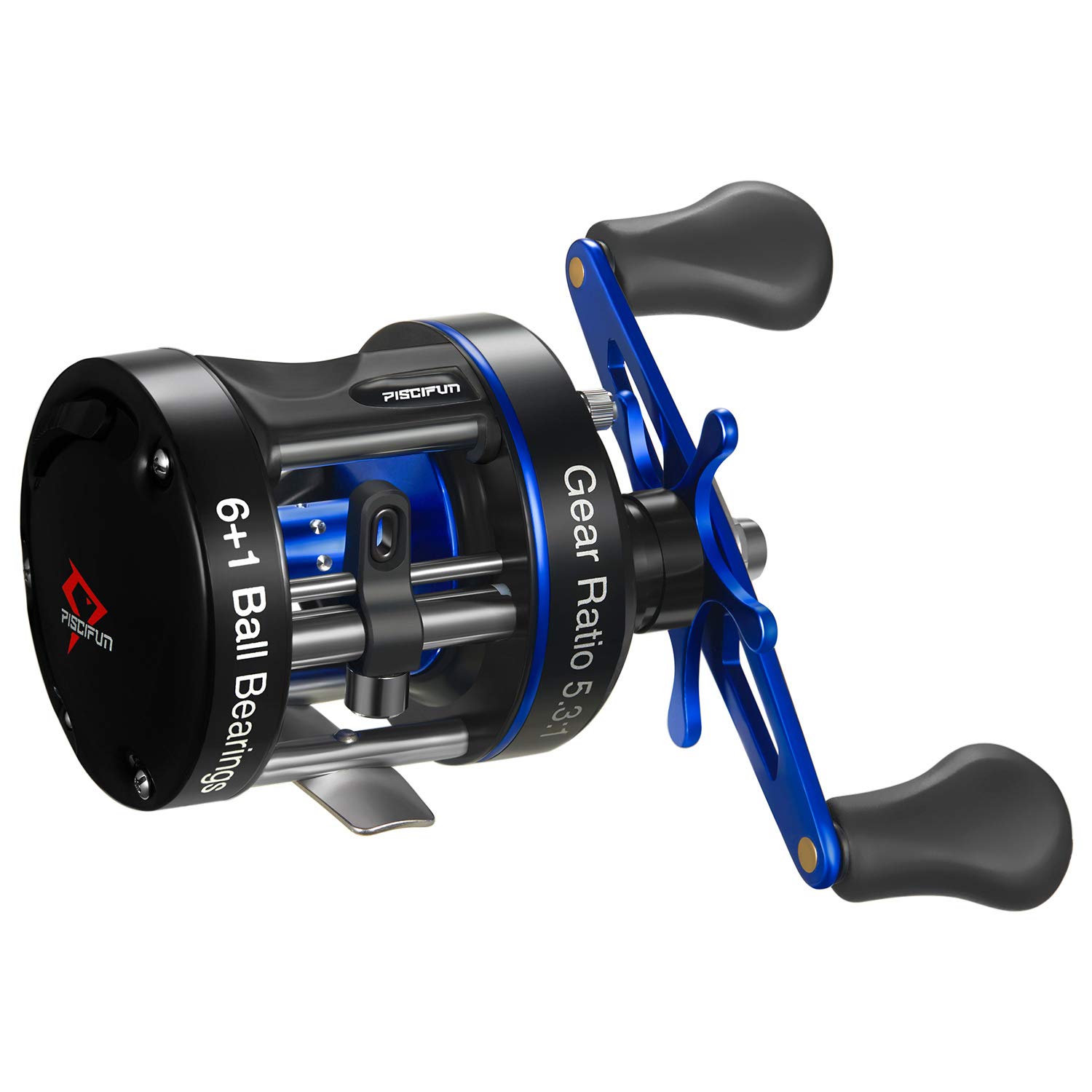 PiscifunChaos XS Baitcasting Fishing Reel, Reinforced Metal Body Round Baitcaster Reel, Smooth Powerful Saltwater Inshore Surf Trolling Reel, Conventional Reel for Catfish, Musky, Bass, Pike