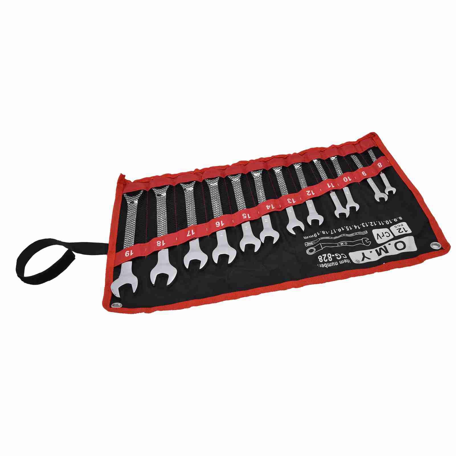 Tissting Juego de Llaves de Carraca 12 Piezas 8-19mm, Llave Combinada Acero Cromo Vanadio con Bolsa de Almacenamiento para Uso en Talleres (cabeza fija)
