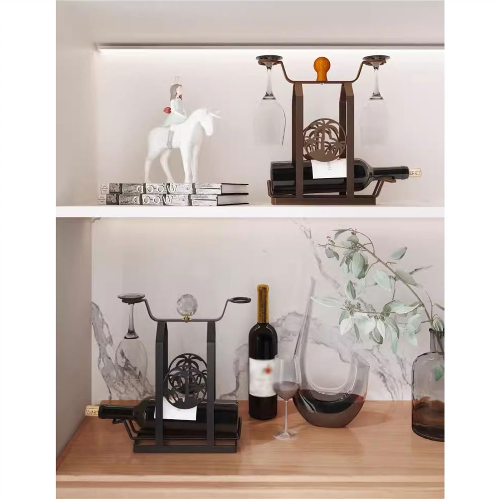 Portavini/Scaffale per Vino Porta bicchiere di vino Porta calice appeso a testa in giù Soggiorno Home Wine Cooler Porta vino Ornamenti creativi Portabottiglie di Vino(A)