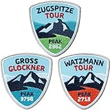 3er-Set Bergsteiger Abzeichen - Zugspitze Watzmann Groß-Glockner 55 x 60 mm gestickt / Ostalpen Bergtour Bergsteigen Klettersteig / Aufnäher Aufbügler Sticker Patch / Wanderführer Tourenführer Karte