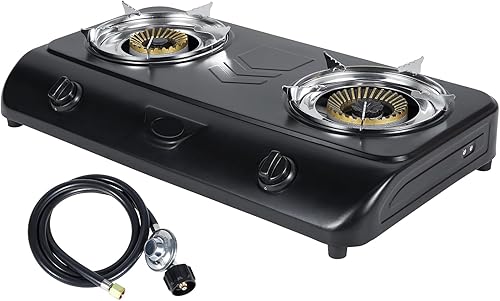 BESTFIRE Estufa de propano portátil para exteriores, quemadores duales de 900012000 BTU con encendido automático, acero resistente al óxido,