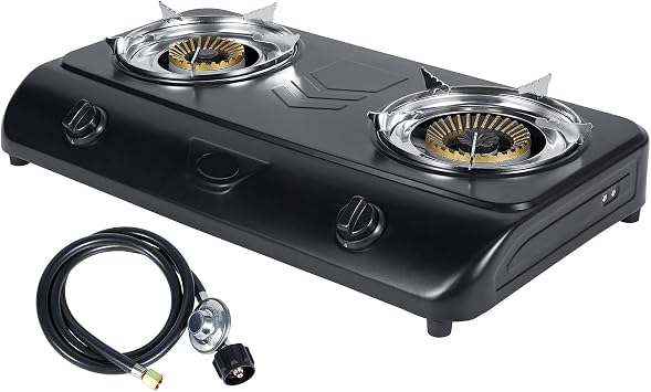 BESTFIRE Portable Outdoor Propane Stove - 9000/12000 BTU Dual Burners with Auto Ignition, Rust-Resistant Steel, Regulator & Hose, Perfect for Camping, RV, Tailgating, BBQ, Compact 28.74"14.76"5.51"