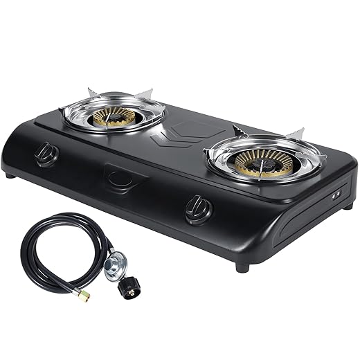 BESTFIRE Portable Outdoor Propane Stove - 9000/12000 BTU Dual Burners with Auto Ignition, Rust-Resistant Steel, Regulator & Hose, Perfect for Camping, RV, Tailgating, BBQ, Compact 28.74"×14.76"×5.51"