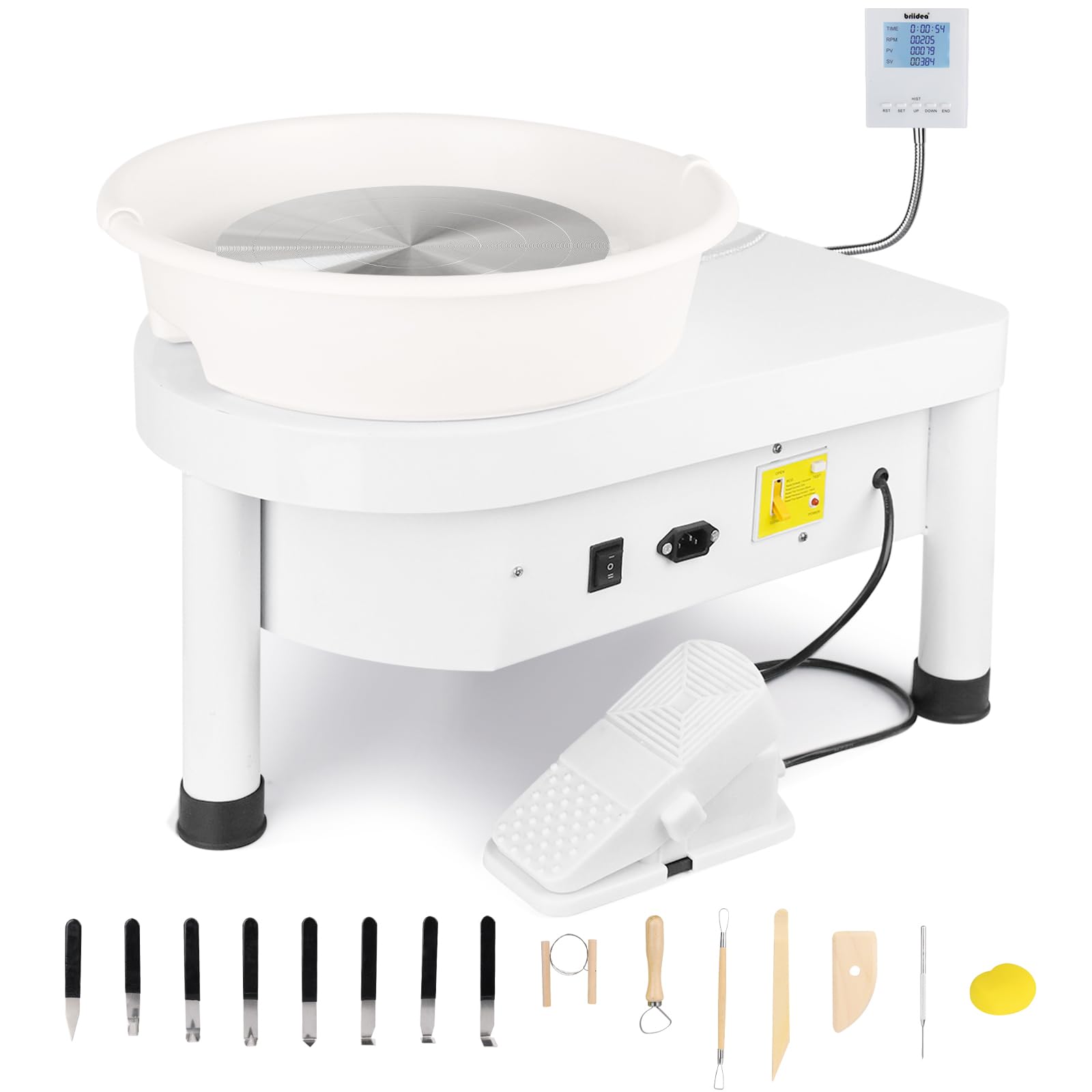 Haoguo 25CM Pottery Wheel Forming Machine 250W Electric DIY Clay Tool with Display Screen for Timer Real-Time Speed & Rotation Count and Foot Pedal Detachable Basin for Ceramics Clay Art Craft