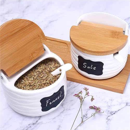 Miniatura 2 de Lucky Goddness Azucarero de cerámica con tapas y cucharas, contenedor de condimentos de porcelana, tarro de especias, salero para cocina
