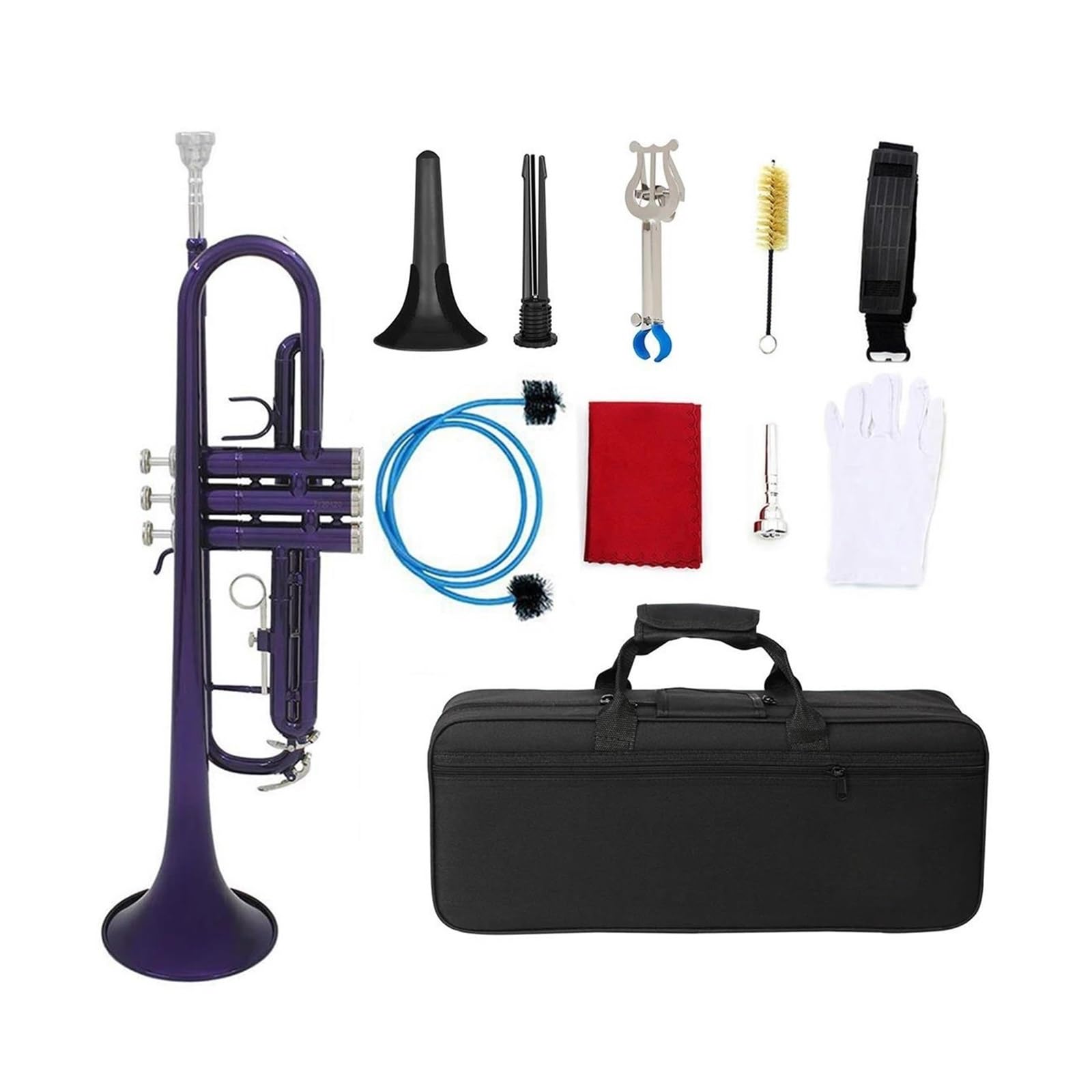 trąbka instrument Zestaw trąbek w kolorze granatowym z akcesoriami i ustnikiem w pudełku Bb z płaskim rogiem wykwintną trąbką do instrumentów dętych blaszanych