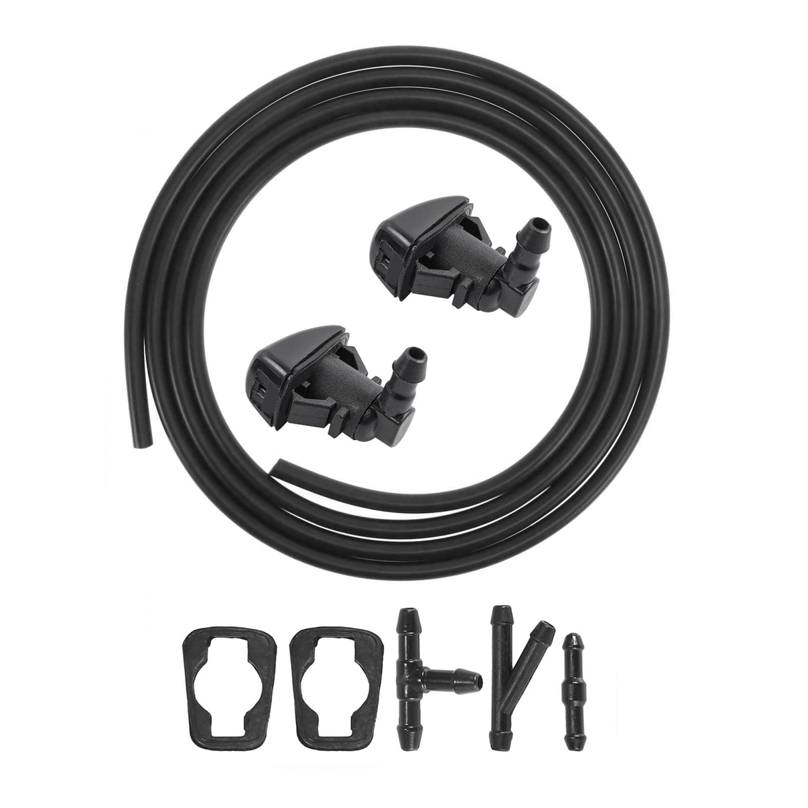 8E5Z17603A 2pcs Windshield Washer Nozzle + 3 Meters Fluid Hose Tube Pipe +3pcs Connector Adapter (I Y T) Compatible with 2008-2012 Fusion, 2008-2012 Milan, 2008-2012 MKZ