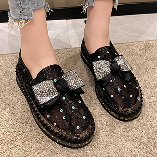 Image of BlackeEight Women's Platform Rhinestones Glitter Sneakers w /Cute Bow