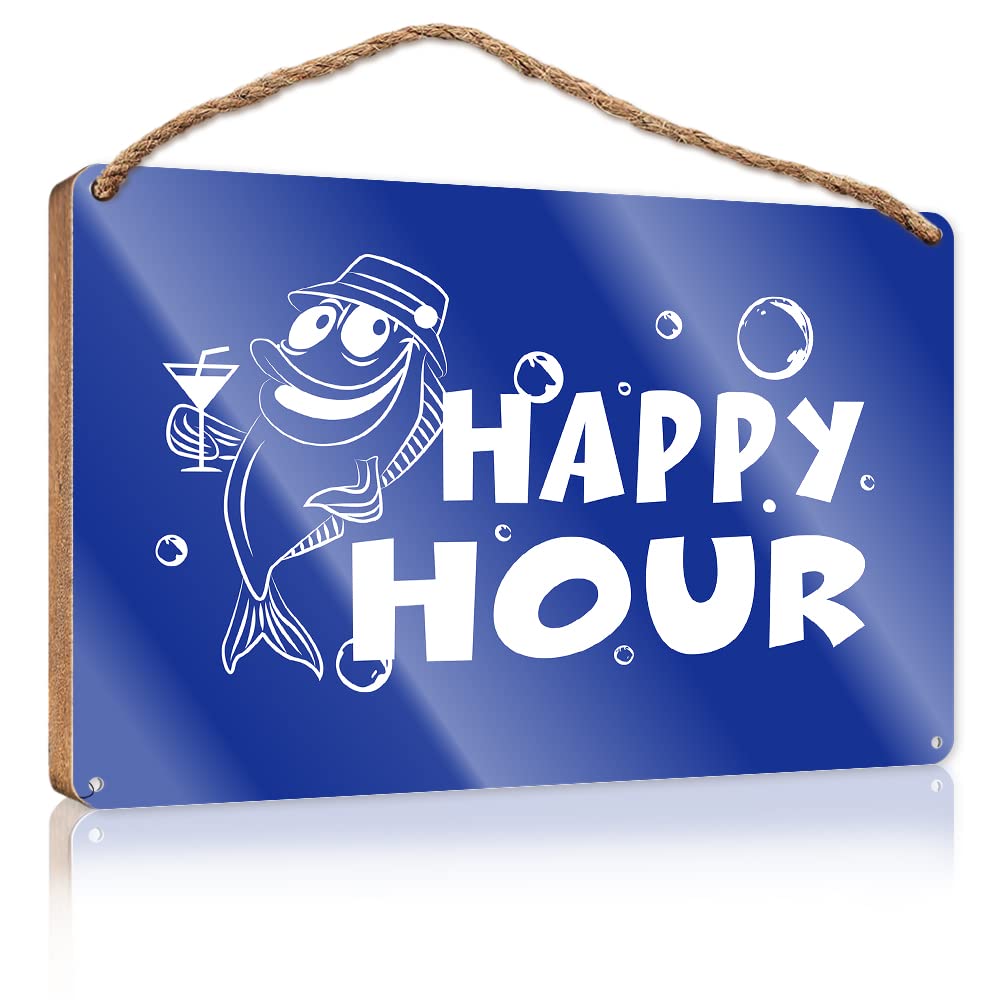 FRINTOXA Bathroom Signs For Home Happy Hour Fish Royal Wooden Sign(20X30CM)