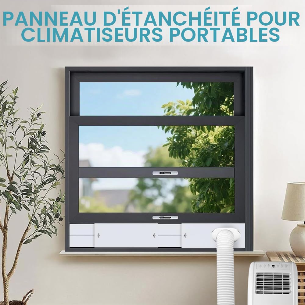 Kit Fenêtre Climatiseur Mobile, NAVESO Kit Calfeutrage Climatiseur Fenetre, Kit Climatisation Fenetre, Kit Fenetre Clim pour Tuyau D'évacuation de 13/15cm, Fenêtre Verticale et Horizontale de 43-140cm