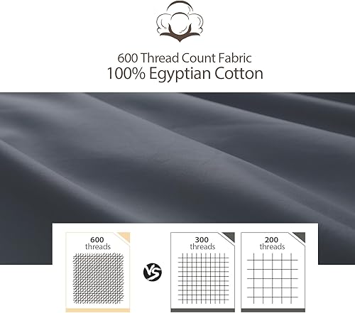 Miniatura 2 de Sábana bajera ajustable tamaño California King solo color gris oscuro, 100% algodón egipcio de 600 hilos, bolsillo profundo de 16 pulgadas (1 sábana