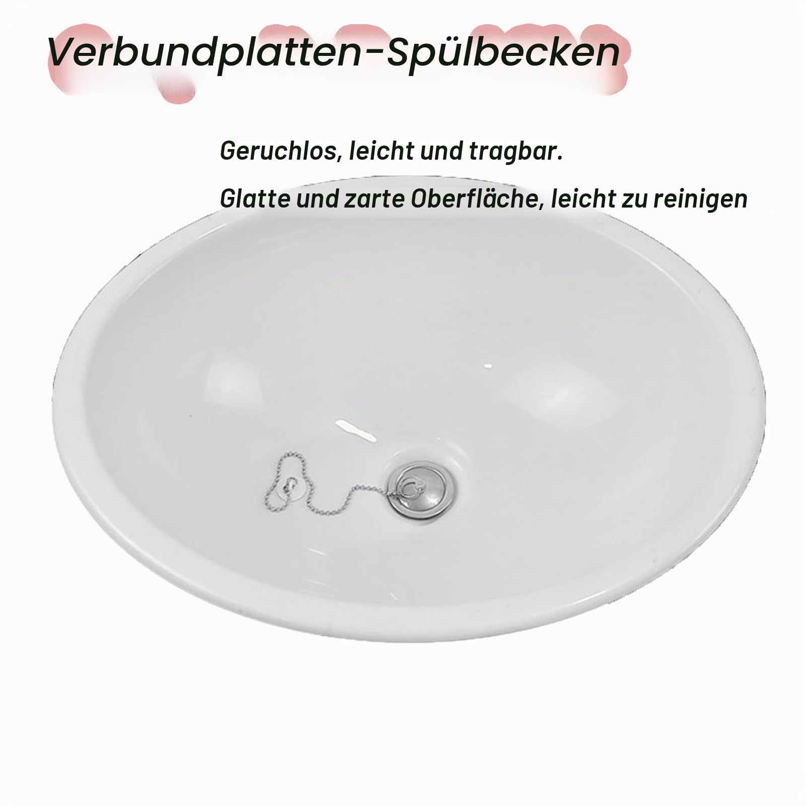 Waschbecken Camping, Ovales Kunststoff Camping Waschbecken mit Abwasseranschluss, Einzelbecken für Wohnmobile, Spüle Wohnmobil für Wohnwagen und Campingküchen