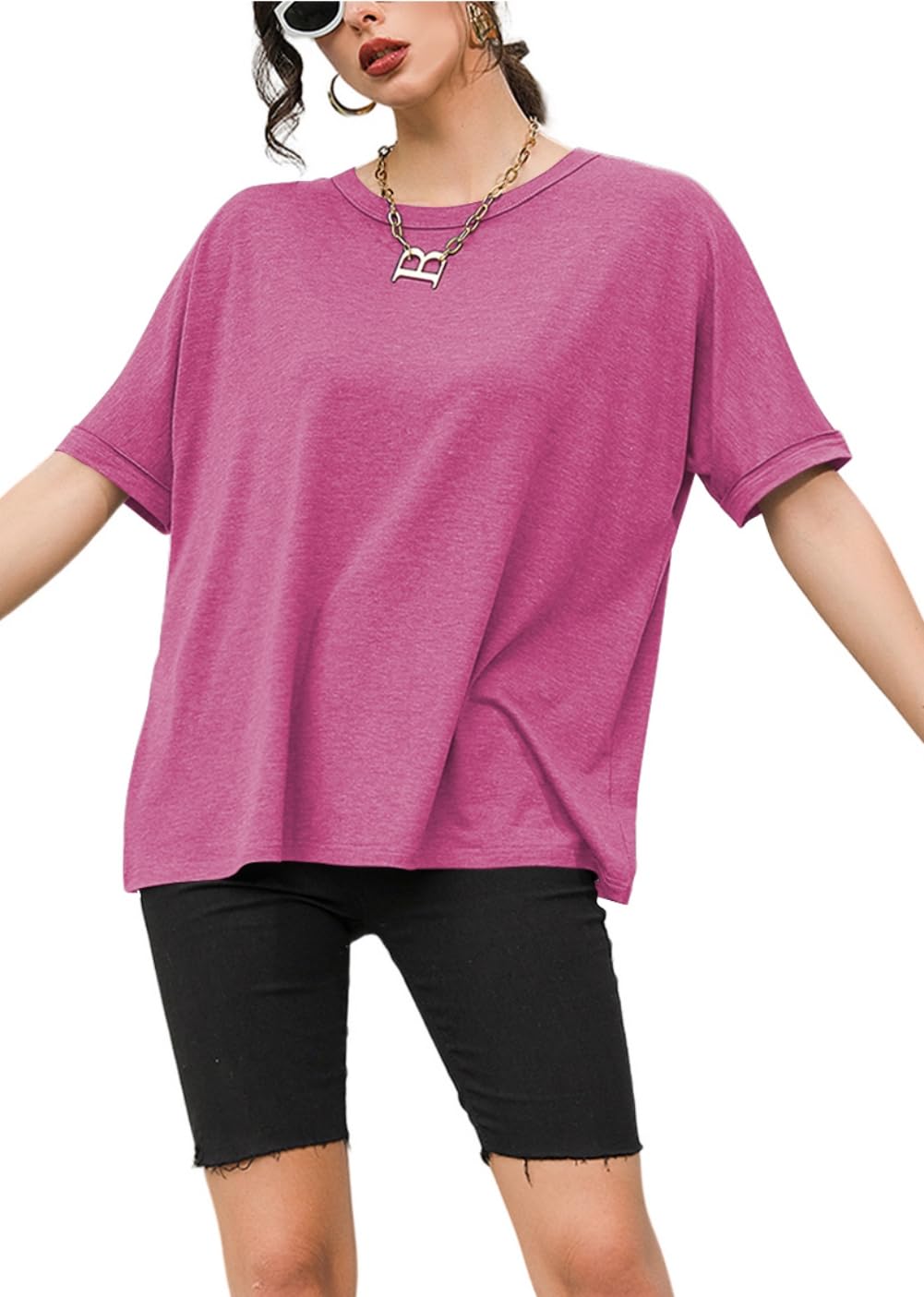 Suncife Damen-T-Shirt, übergroß, lockere Passform, Sommer, kurzärmelig, Oversize-T-Shirt