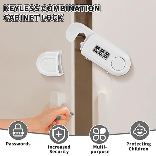Miniatura 5 de Cerraduras de gabinete a prueba de bebés, paquete de 4 cerraduras para nevera para niños, a prueba de niños, cerradura de puerta de congelador para