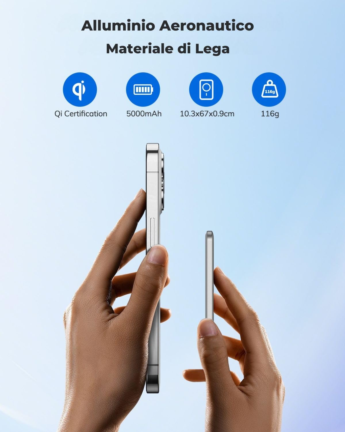 Hichain Power Bank Magnetico,5000mAh Ultra Sottile, Caricatore Wireless Portatile per iPhone con Porta USB-C, Ricarica Rapida PD 22.5W per Serie iPhone 17/16/15/14/13/14/Mini/Pro/Pro Max