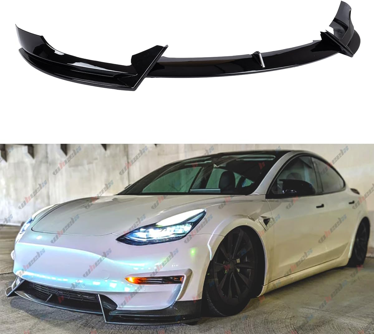 3Pcs Front Lip Compatible with 2017-2023 Tesla Model 3, Bumper Air Dam Lower Chin Splitter Protection Body Kit Fits for 2017 2018 2019 2020 2021 2022 2023 (Glossy Black)