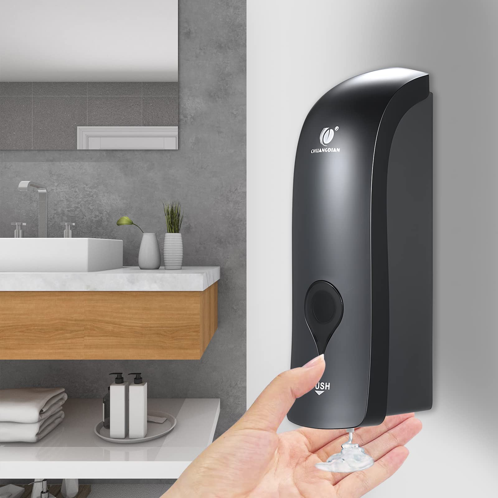 300ml Dispenser Manuale da parete per Sapone, shampoo e condizionatore, Quadrato, Nero