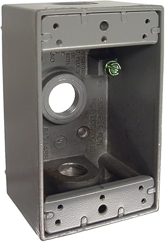 Hubbell-Bell 5320-0 Raco - Caja simple a prueba de agua, salidas de 3 12 pulgadas, color gris.